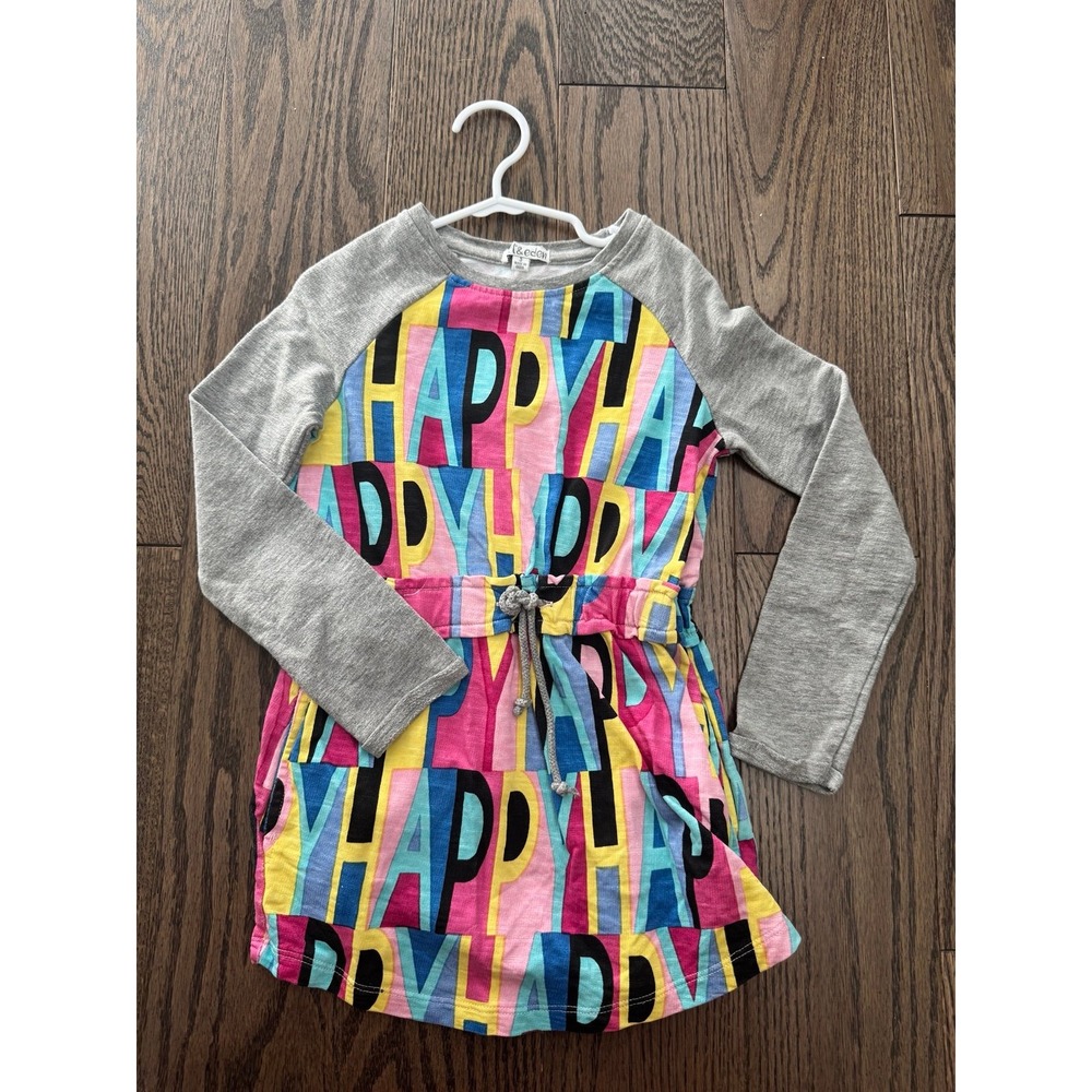 Kids 'Happy' Multicolor Knit Dress with Gray Raglan Sleeves